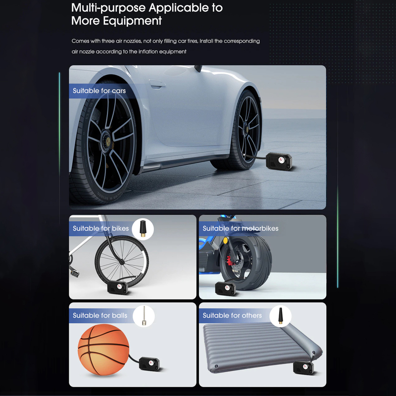 Mini Τρόμπα Έκτακτης Ανάγκης Αυτοκινήτου 150 PSI CarSun® με Φακό, Οθόνη Αφής για Ρύθμιση & Προβολή Πίεσης, Χειρολαβή, 12V Κομπρεσέρ Αέρος, C3012-1